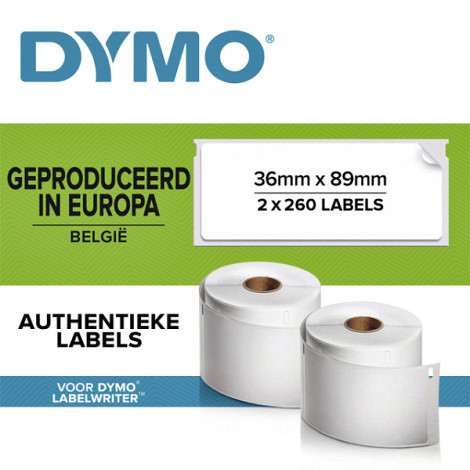 Etiket Dymo labelwriter 99012 36mmx89mm adres wit doos à 2 rol à 260 stuks