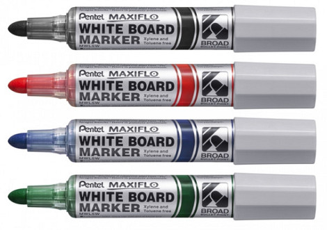 Viltstift Pentel MWL5M Maxiflo whiteboard assorti 3mm 4stuks