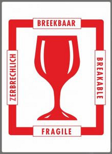 Stickers/ etiketten Voorzichtig Breekbaar 500 stuks 4 talen 110x80mm