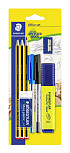 Schrijfset Staedtler inhoud 3 Noris potloden HB - 2 balpennen, markeerstift, gum en slijper