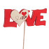 bijsteker Love + hartje 6.5x2.5cm op 20cm stok rood wit 24 stuks