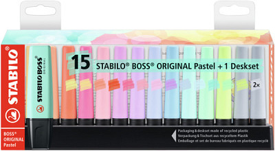 markeerstift stabilo boss original 70 15 pastel assorti deskset 15st