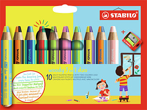 kleurpotloden stabilo 882 woody 3 in 1 duo inclusief puntenslijper assorti etui 10 stuks