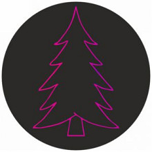 tas etiket sticker kerst kerstboom 90mm mat zwart met metallic magenta 200 stuks