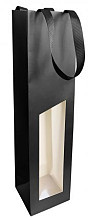 wijnfleszak 1 fles 9.5x9.5x38.5cm seduction zwart gecoat met venster 10 stuks