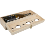 wijnkist voor 1 fles 337x90x90mm met 3 wijnglazen deksel