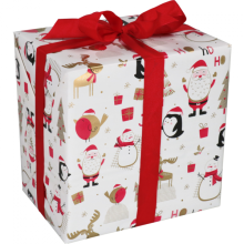 cadeaupapier kerst 50cm dessin wit pinguin   kerstman