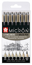 fineliner sakura pigma micron ass brushpen zwart