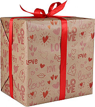 cadeaupapier 30cm 200m 80gr m bruin kraft love rood