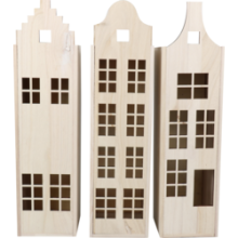 wijnkist 1 fles 337x95x85mm met deksel grachtenpand 6 stuks