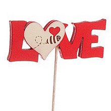 bijsteker love hartje 6.5x2.5cm op 20cm stok rood wit 24 stuks
