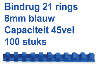 bindrug gbc 8mm 21rings a4 blauw 100 stuks